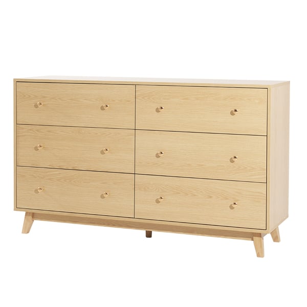 Kommode, 6-skuffers træskænk, 39,9x137,2x81,3 cm, lys træ
