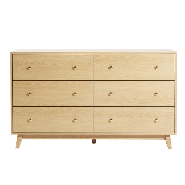 Kommode, 6-skuffers træskænk, 39,9x137,2x81,3 cm, lys træ