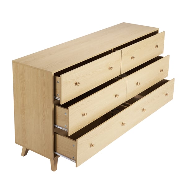 Kommode, 6-skuffers træskænk, 39,9x137,2x81,3 cm, lys træ