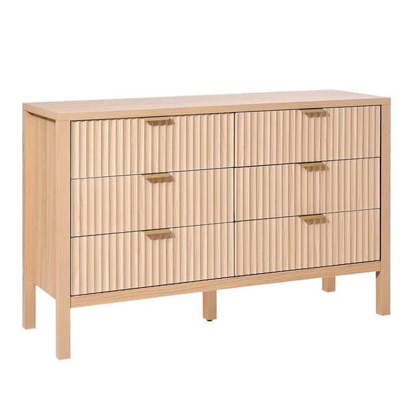 Kommode, 6-skuffers riflet træskab, 39,9x119,9x78,7 cm, lyst træ