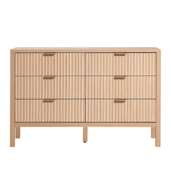 Kommode, 6-skuffers riflet træskab, 39,9x119,9x78,7 cm, lyst træ