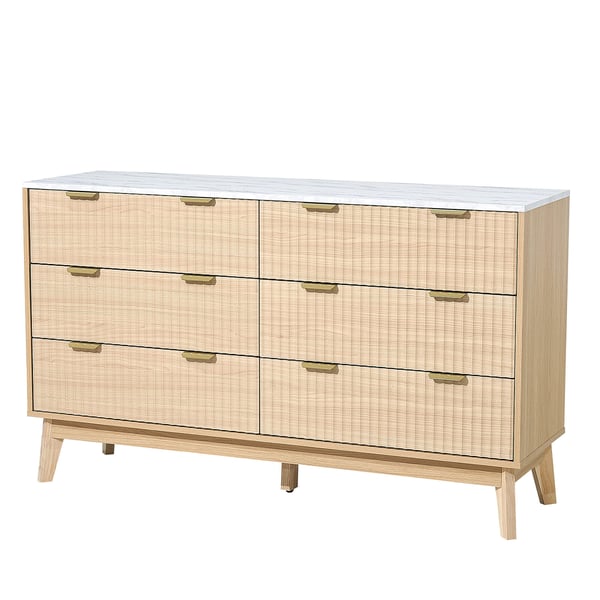 Byrå, 6 räfflade lådor, 39,9x137,2x81,3 cm, Ljus trä, Förvaring