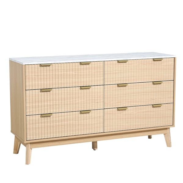 Byrå, 6 räfflade lådor, 39,9x137,2x81,3 cm, Ljus trä, Förvaring