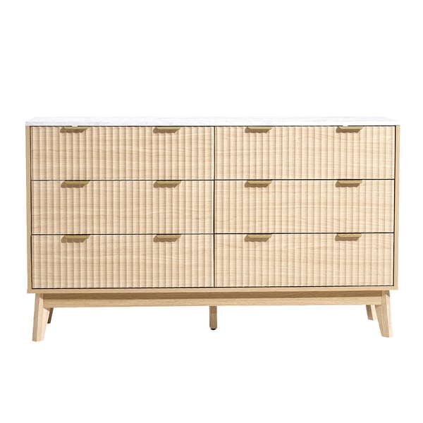 Byrå, 6 räfflade lådor, 39,9x137,2x81,3 cm, Ljus trä, Förvaring