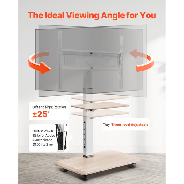 TV-bänk, Rullande mobil TV-vagn, 66x38x136,5-162 cm, Justerbar