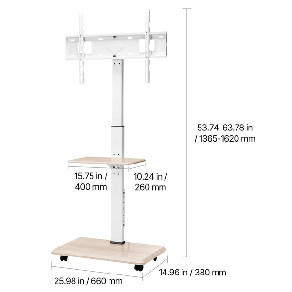 TV-bänk, Rullande mobil TV-vagn, 66x38x136,5-162 cm, Justerbar