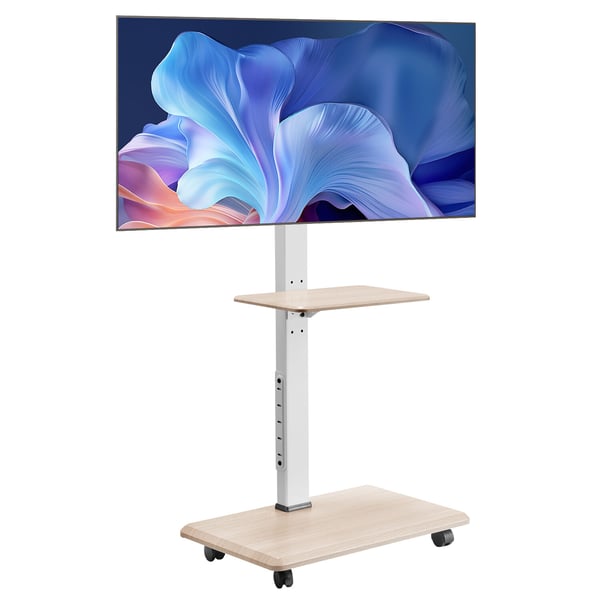 TV-bänk, Rullande mobil TV-vagn, 66x38x136,5-162 cm, Justerbar