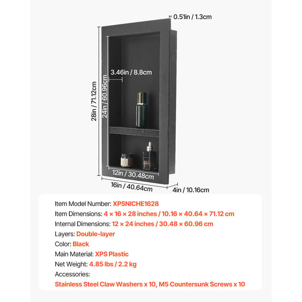 Bruseniche 40,6x71,1x10,2 cm Sort, vandtæt opbevaring