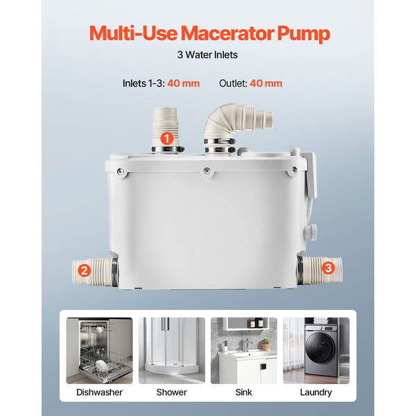 Maceratorpumpe, 500W, 420x140x270 mm, Spildevandsbortskaffelse
