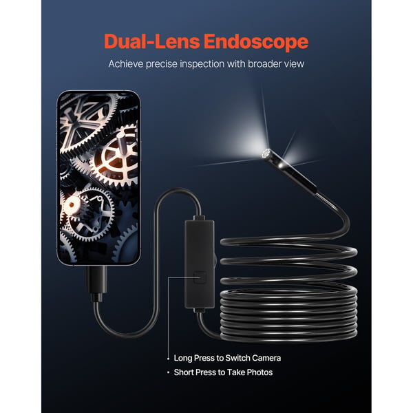 Endoskopkamera, Dubbelobjektiv Borescope 5000x1.8x1 cm, Svart, Inspektionsverktyg