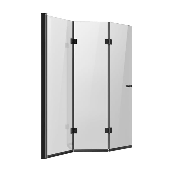 Badkarsduschdörr, 129.5x142.2 cm, Svart, Härdat glas