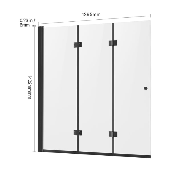 Badkarsduschdörr, 129.5x142.2 cm, Svart, Härdat glas