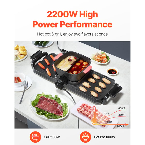 Hot Pot med Grill, 77x28.2x19.8 cm, Non-stick, Elektrisk apparat