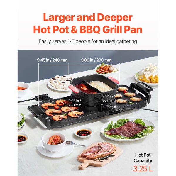 Hot Pot med Grill, 77x28.2x19.8 cm, Non-stick, Elektrisk apparat