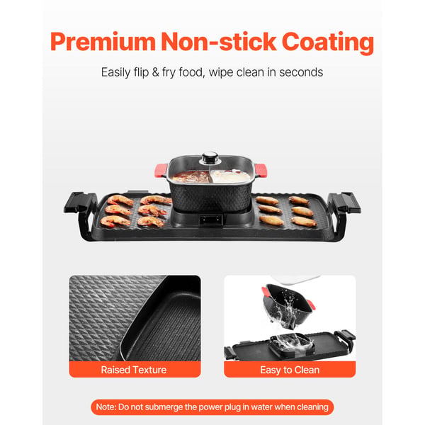 Hot Pot med Grill, 77x28.2x19.8 cm, Non-stick, Elektrisk apparat