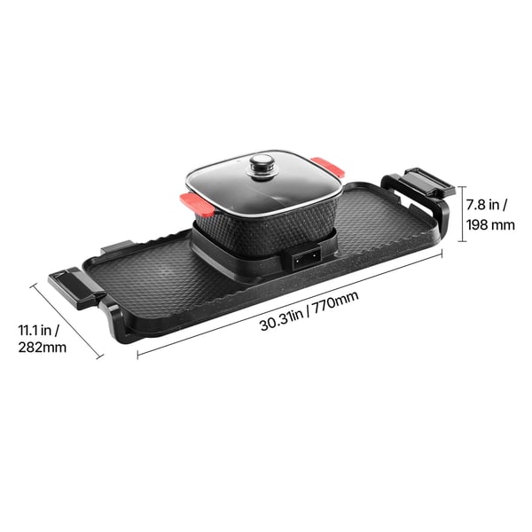 Hot Pot med Grill, 77x28.2x19.8 cm, Non-stick, Elektrisk apparat