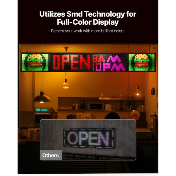 Programmerbart LED-skilt, 131x19x5,5 cm, Fuld farve, Reklameskærm