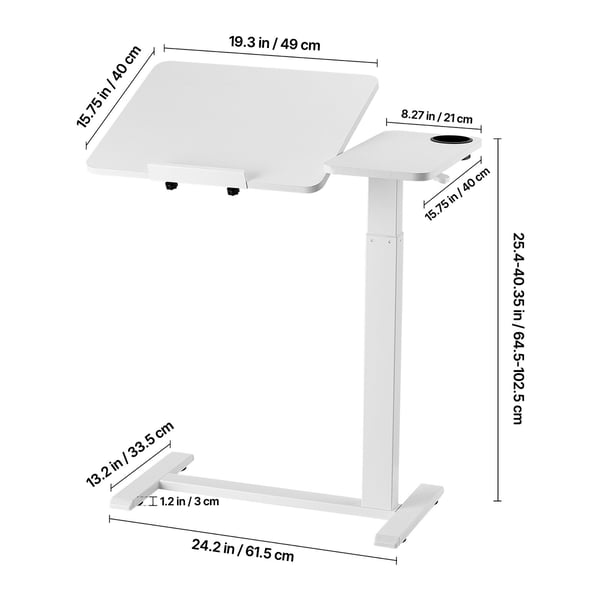 Sengebord, 70x40x64,5-102,5 cm, Hvid, Justerbart
