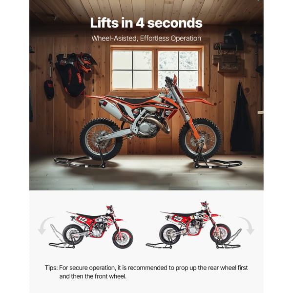 Motorcykelstativ løft, 68x45x35 cm, Sort, Stål