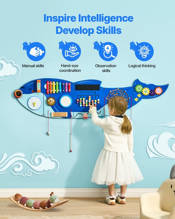 Aktiviteettiseinä Busy Board, 152.5x39x5.3 cm, Montessori, MDF