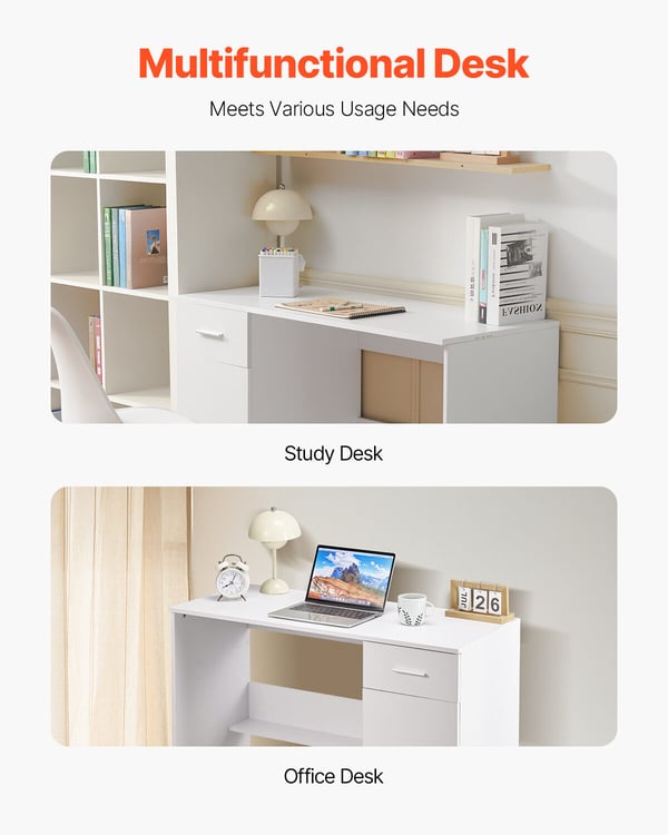 Børneskrivebord, 105x44x75,1 cm, Hvid, MDF Opbevaring