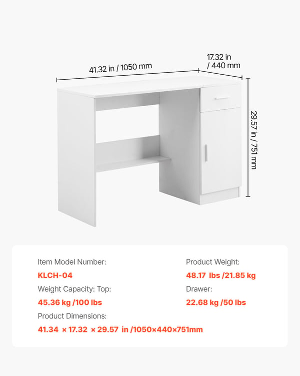 Børneskrivebord, 105x44x75,1 cm, Hvid, MDF Opbevaring