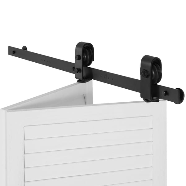 Skjutdörrsbeslag för dubbelfällbar ladugårdsdörr, 101,6x4x0,6 cm, svart, extra robust Skjutdörrsbeslag för dubbelfällbar ladugårdsdörr, 101,6x4x0,6 cm, svart, extra robust