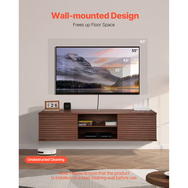 Flydende TV-bord, 152x39x36.8 cm, Valnød, Opbevaring