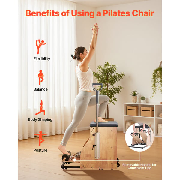 Pilatesstol, Split-pedal stabilitetskombi med håndtag, 84x54x73 cm, gummitræ