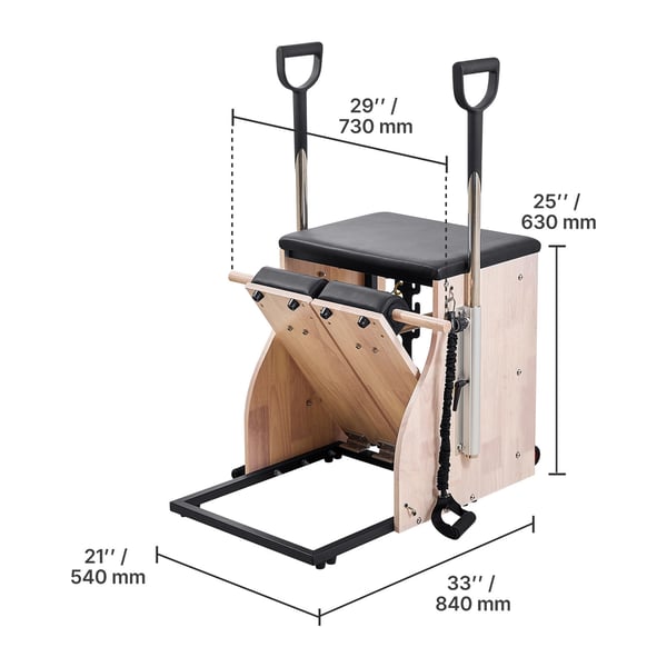 Pilatesstol, Split-pedal stabilitetskombi med håndtag, 84x54x73 cm, gummitræ