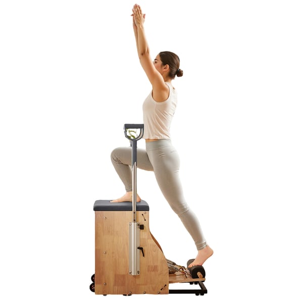 Pilatesstol, Split-pedal stabilitetskombi med håndtag, 84x54x73 cm, gummitræ