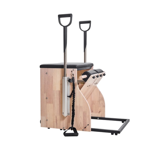 Pilatesstol, Split-pedal stabilitetskombi med håndtag, 84x54x73 cm, gummitræ
