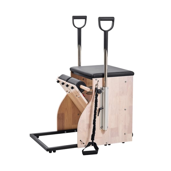 Pilatesstol, Split-pedal stabilitetskombi med håndtag, 84x54x73 cm, gummitræ