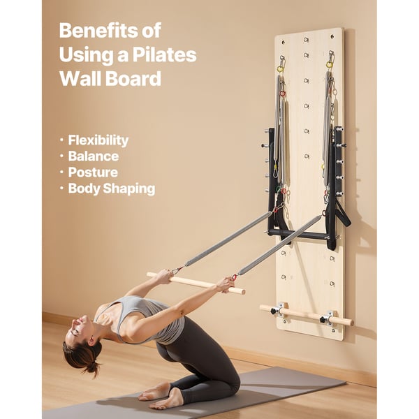 Pilates Reformer-maskin, 183x56x62 cm, lönnträ, väggmonterad träningsutrustning
