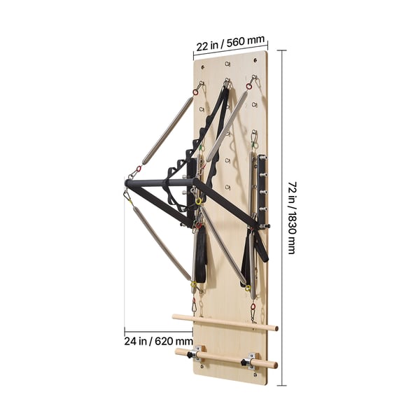 Pilates Reformer-maskin, 183x56x62 cm, lönnträ, väggmonterad träningsutrustning