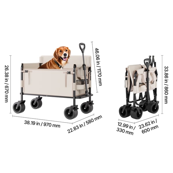 Sammenklappelig vogn, 97x58x67 cm, khaki, sammenfoldelig transportvogn