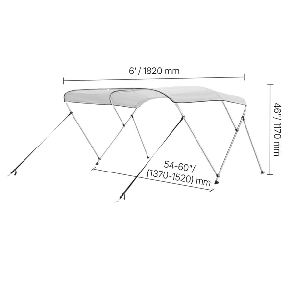 Båd Bimini-top, 600D polyester baldakin, 183x137-152x117 cm, lysegrå