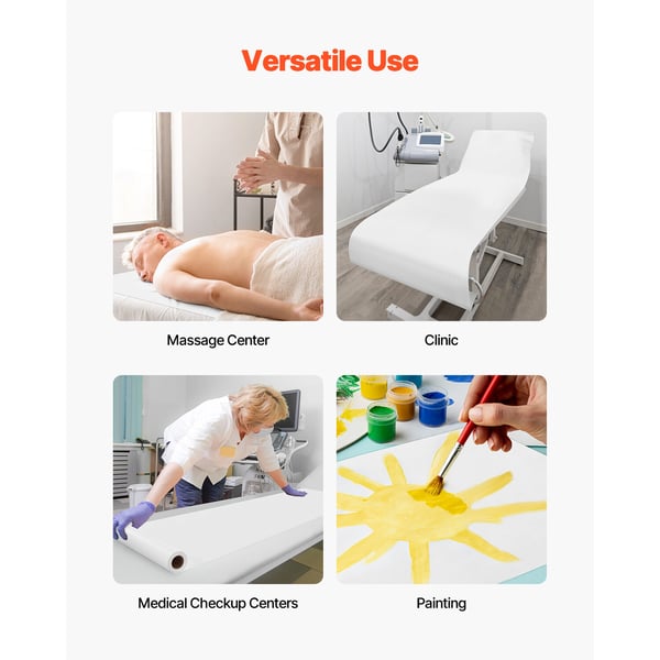 Medicinskt undersökningsbords­papper, 21x6865 cm, Vit, Engångsskydds­rullar