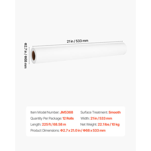 Medicinskt undersökningsbords­papper, 21x6865 cm, Vit, Engångsskydds­rullar
