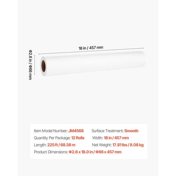 Medicinsk undersøgelsesbordpapir, 45,7x6865,8 cm, hvid, engangsbeskyttelse