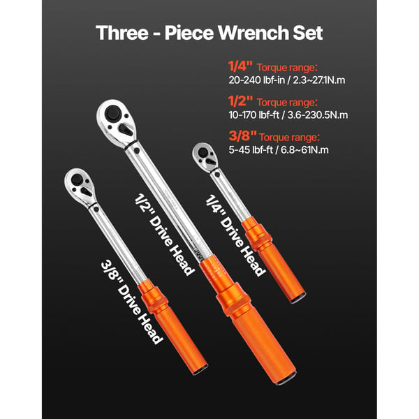 Momentnyckelsats, 3 delar, 450x210x74.8 mm, högprecisionsstål