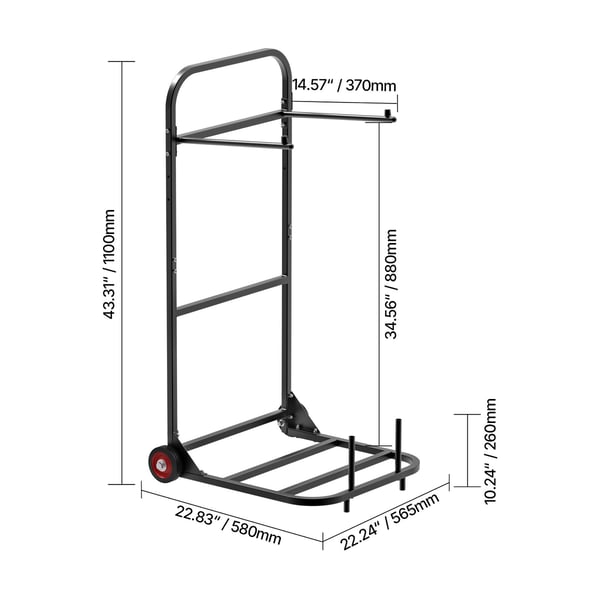 Sammenklappelig stolvogn, 1100x565x580 mm, Sort, Metalopbevaring