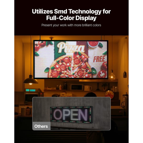 LED-skilt, Programmerbar fuldfarvet rullende display, 67x35x5,5 cm