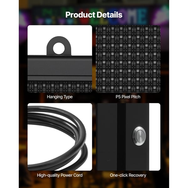 LED-skilt, Programmerbar fuldfarvet rullende display, 67x35x5,5 cm