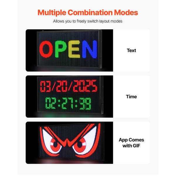 LED-skilt, Programmerbar fuldfarvet rullende display, 67x35x5,5 cm
