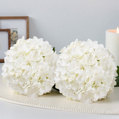 Kunstige blomster hortensia, 15.2x15.2x25 cm, hvid, silke