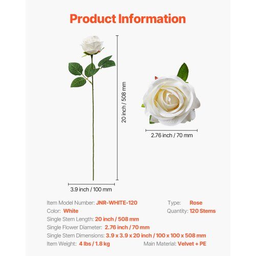 Kunstige blomster, rose, 10x10x51 cm, hvid, velour