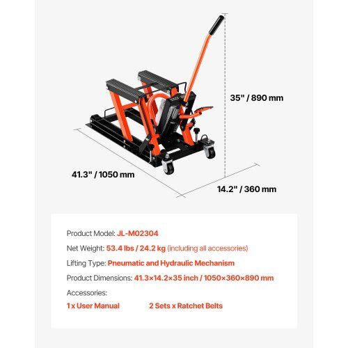 Motorcykellyft, 105x36x89 cm, Kraftig konstruktion, Hydraulisk Pneumatisk