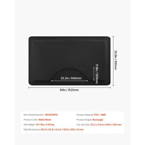 Salongmatta, 152,5x91x1,3 cm, Svart, Anti-trötthet PVC