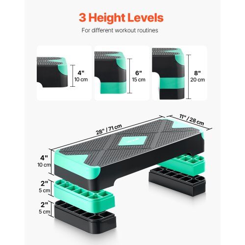 Aerobic Step Platform 71x26.7 cm Grøn, Justerbar Fitness Træning